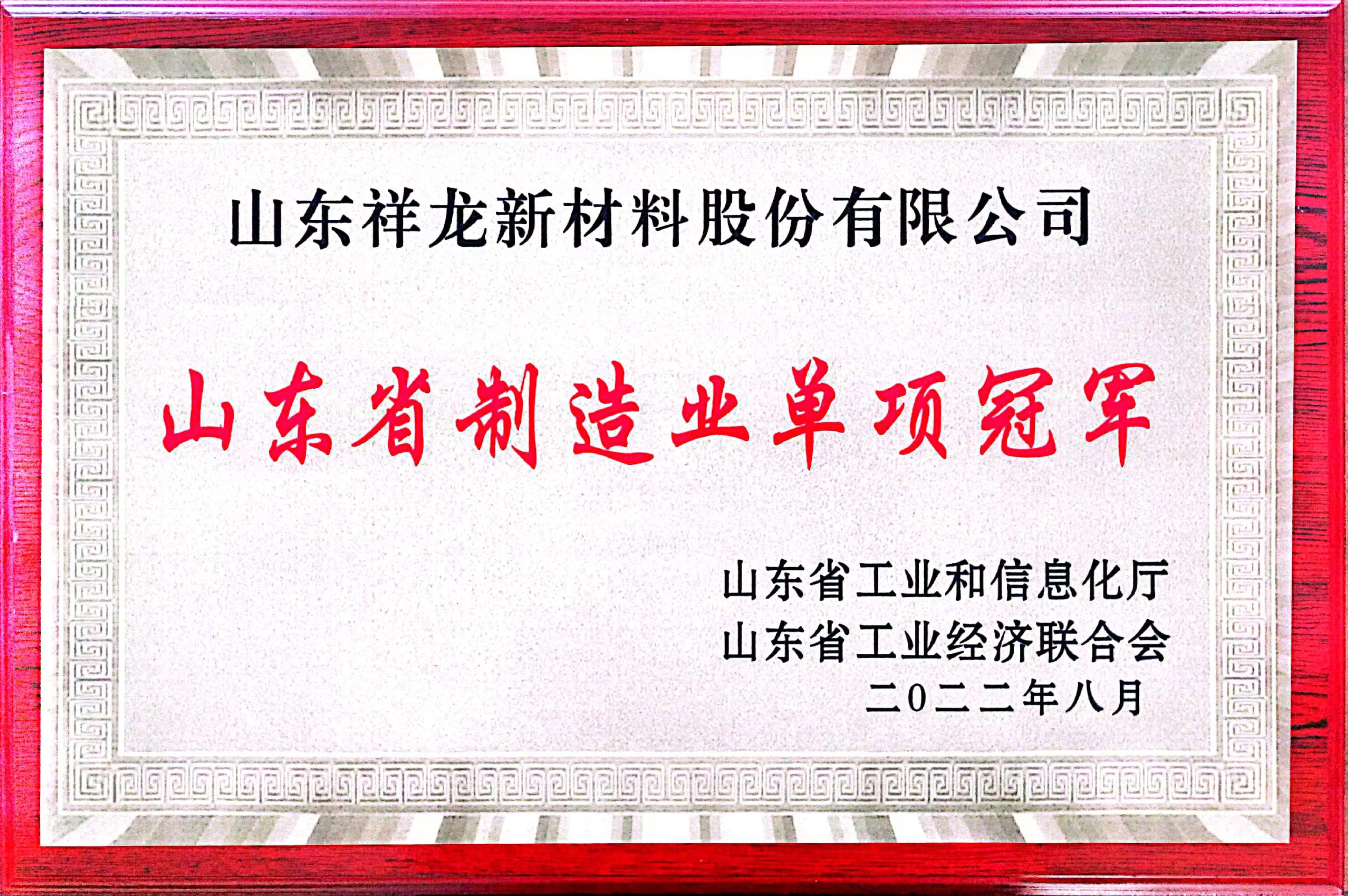 山东省制造业单项冠军